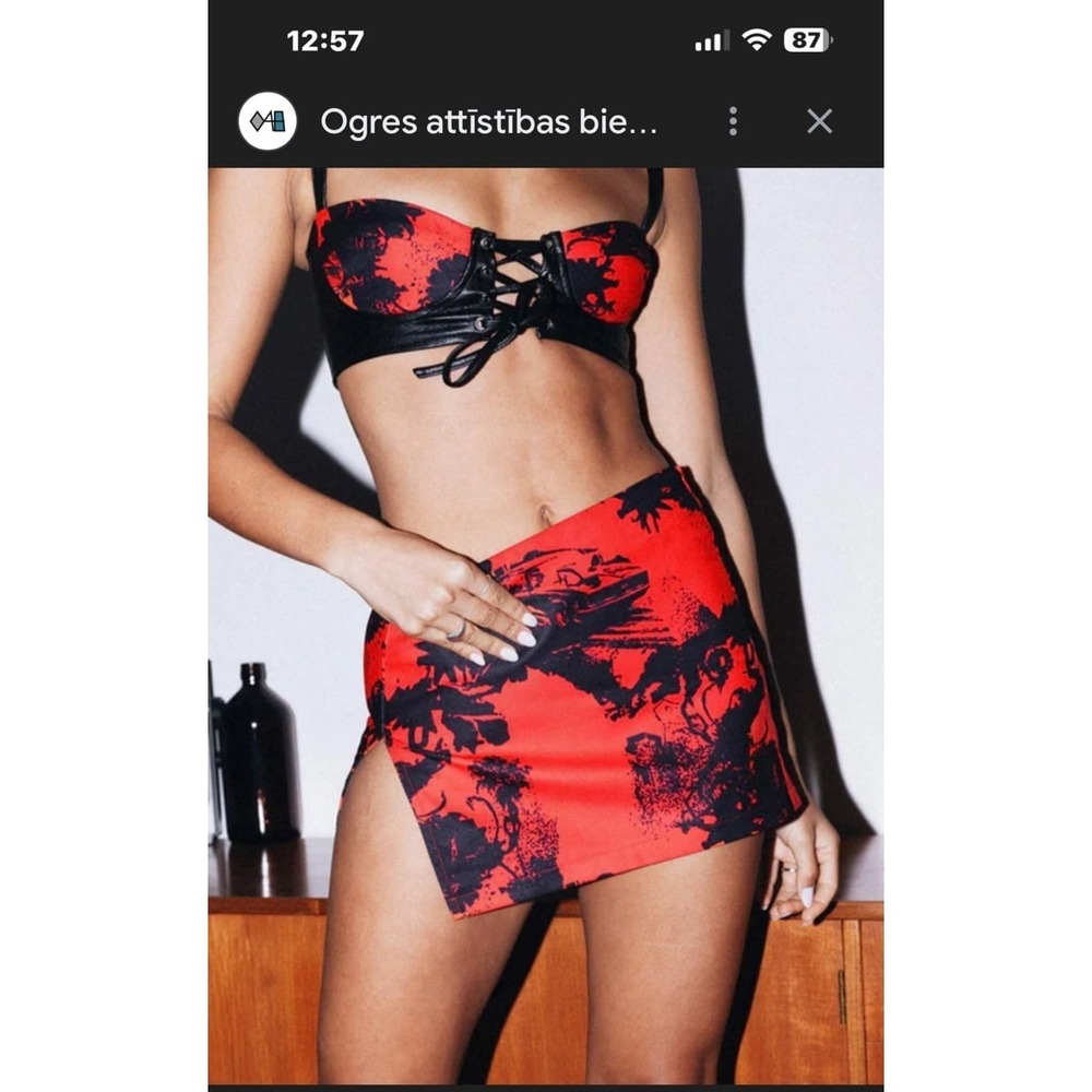 Princess Polly red and black printed mini skirt set size 8